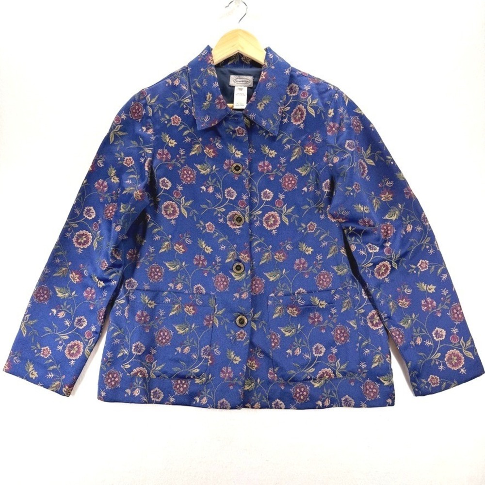 Vintage Stonebridge Floral Tapestry Blazer Jacket Blue Size M Cottagecore